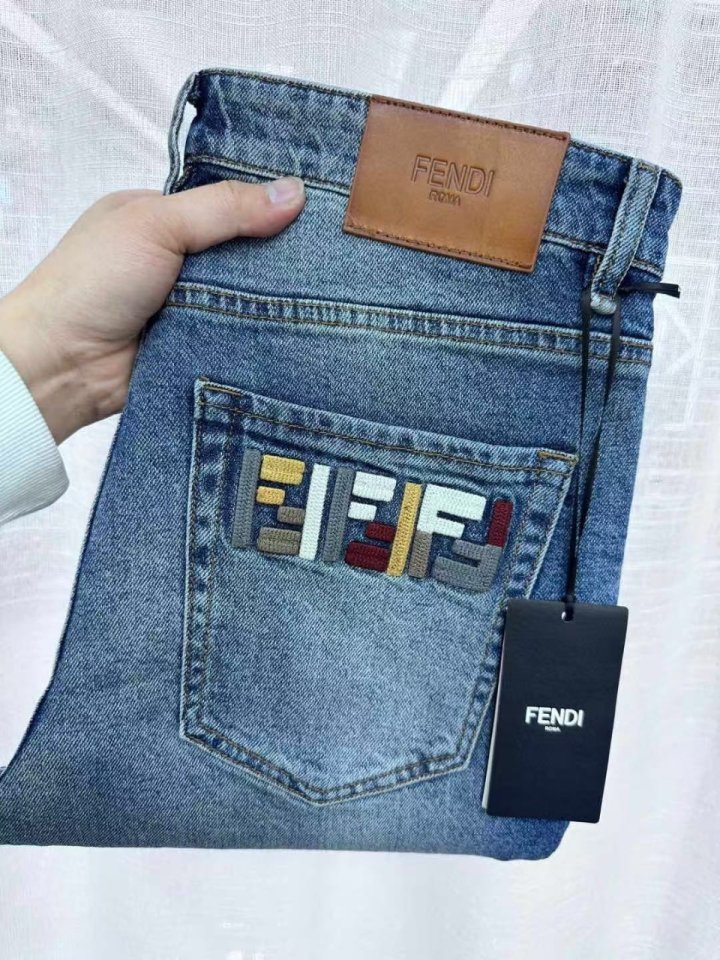 펜디 포켓 자수로고 데님진  