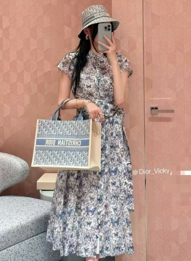디올 버터플라이 셔츠 롱 쉬폰 원피스