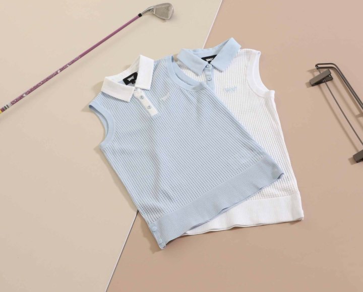 PXG 우먼 썸머 카라 슬리브리스 스웨터