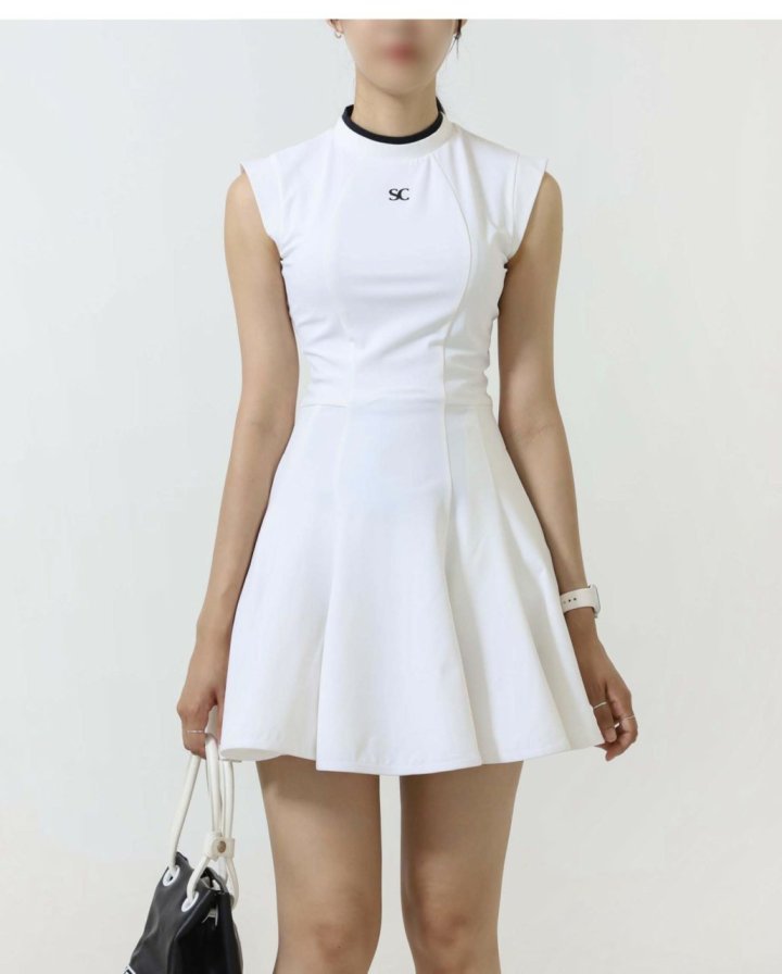 사우스케이프 우먼 리본 슬림핏 플레어 원피스