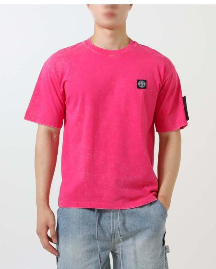 스톤 아일랜드 워싱 로고 사각패치 반팔 티셔츠