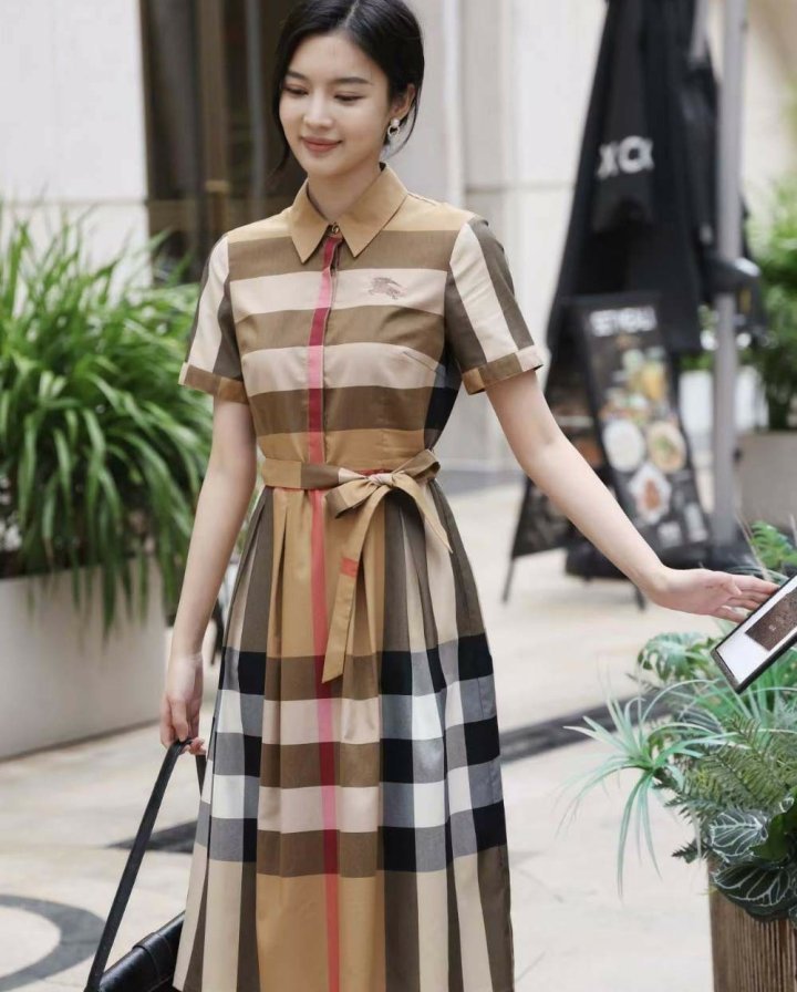버버리 체크 코튼 셔츠 드레스 