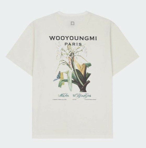 우영미 플라워 프린트 백로고 반팔 티셔츠  