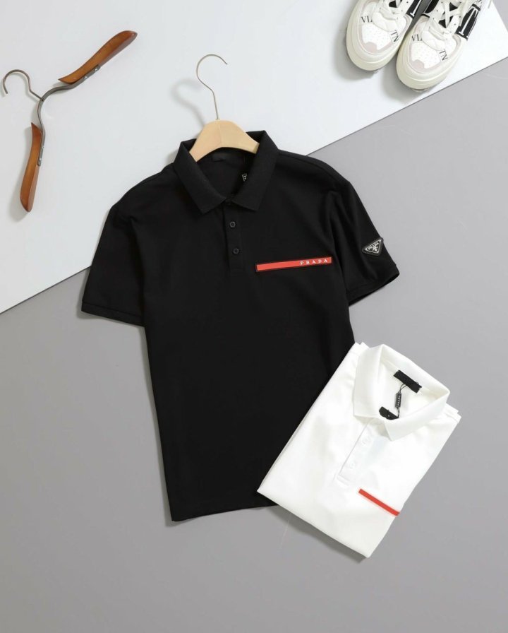 프라다 삼각로고 레드탭 반팔 카라티셔츠
