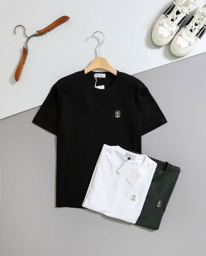 브루넬로 쿠치넬리 로고 은장 패치 반팔티셔츠