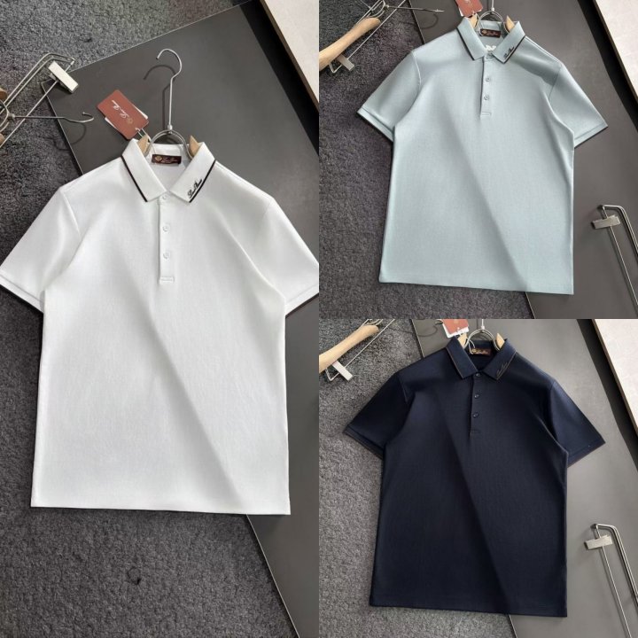 로로피아나  넥 레터링로고 면실크 카라티