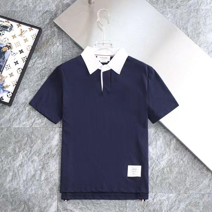 톰브라운  배색 넥 로고패치 코튼 카라티