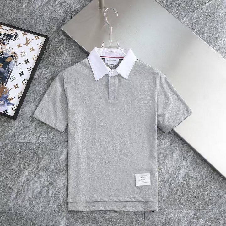 톰브라운  배색 넥 로고패치 코튼 카라티