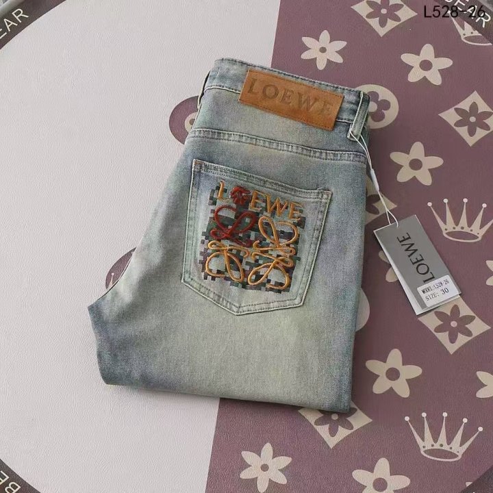 로에베  레터링자수로고 워싱 스판 데님진