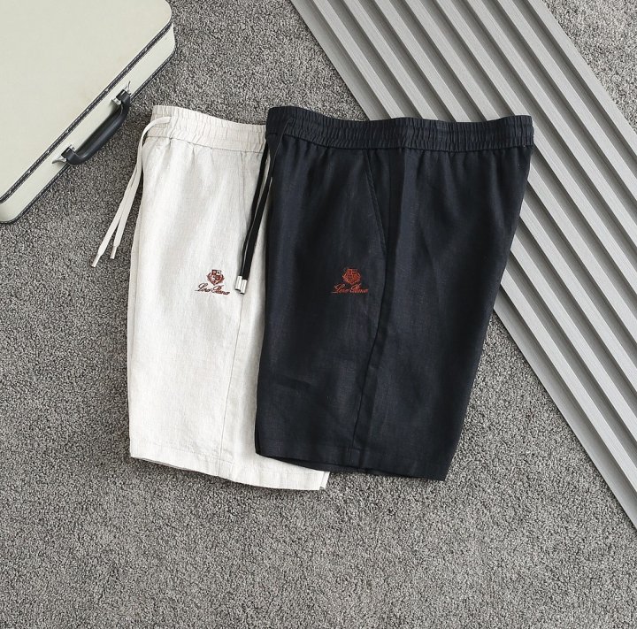 로로피아나  레터링 자수로고 린넨(마) 하프팬츠