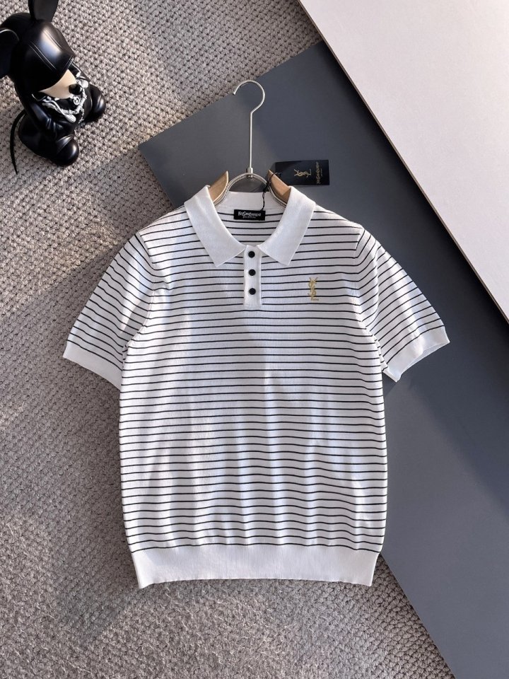 생로랑  단가라 자수로고 카라 쿨니트 