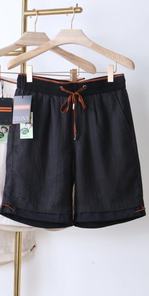 제냐  스티치포인트 밴딩 린넨 하프팬츠