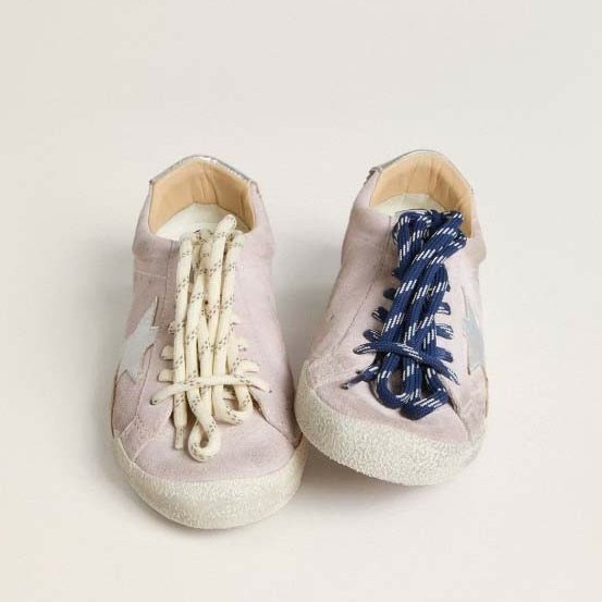 골든구스  실버 스타 & 힐탭 파스텔 핑크 스웨이드 트루스타 