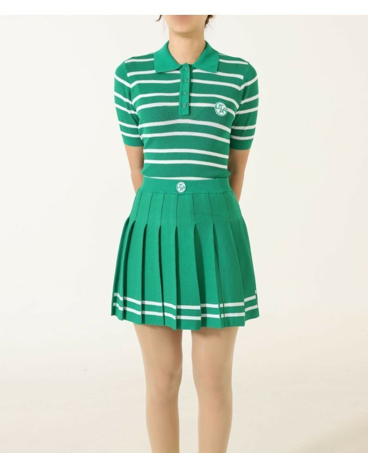 유타  우먼 퍼트 스트라이프 니트 PK 티셔츠 