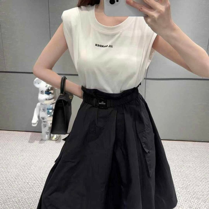 질샌더  3D로고 티셔츠 믹스 벨티드 드레스