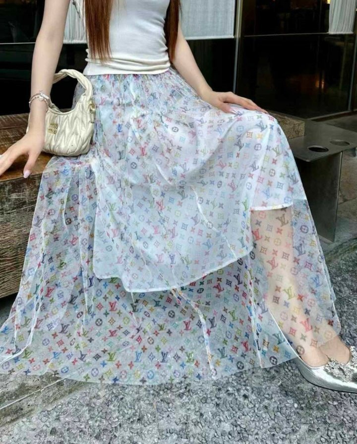 루이비통  모노그램 쉬폰 롱 스커트 