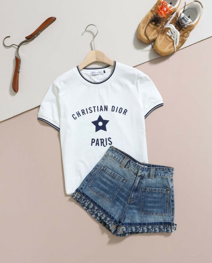 디올  리비에라 반팔 + 오블리크 데님 숏팬츠 set 