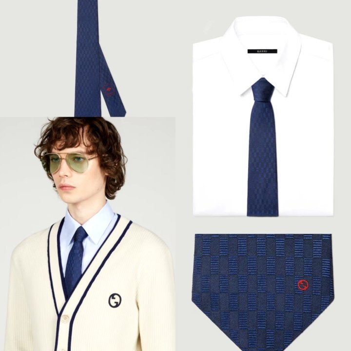 구찌   기하학적 실크 자카드 넥타이