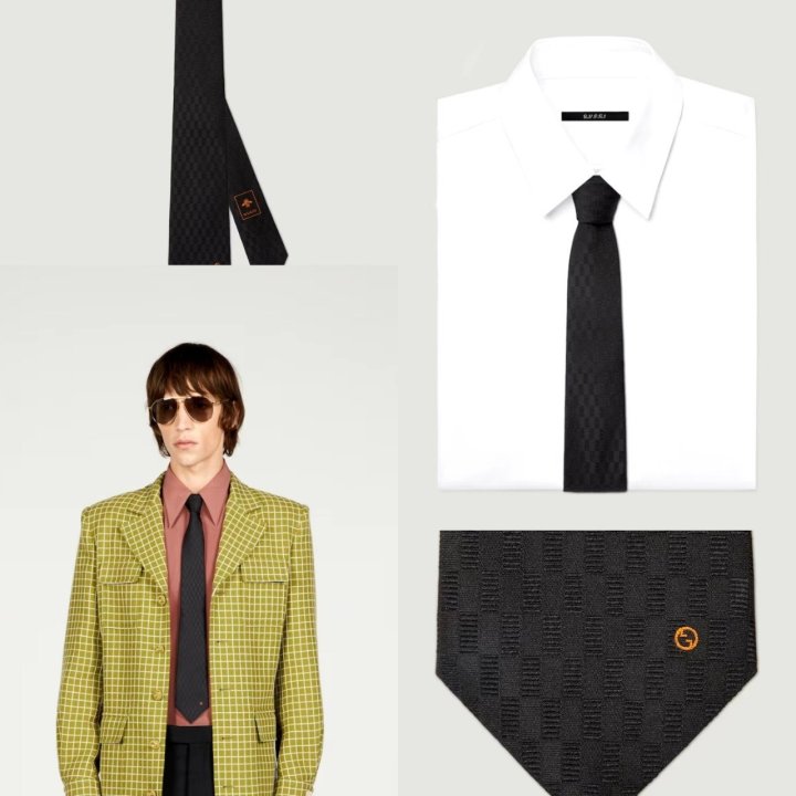 구찌   기하학적 실크 자카드 넥타이 