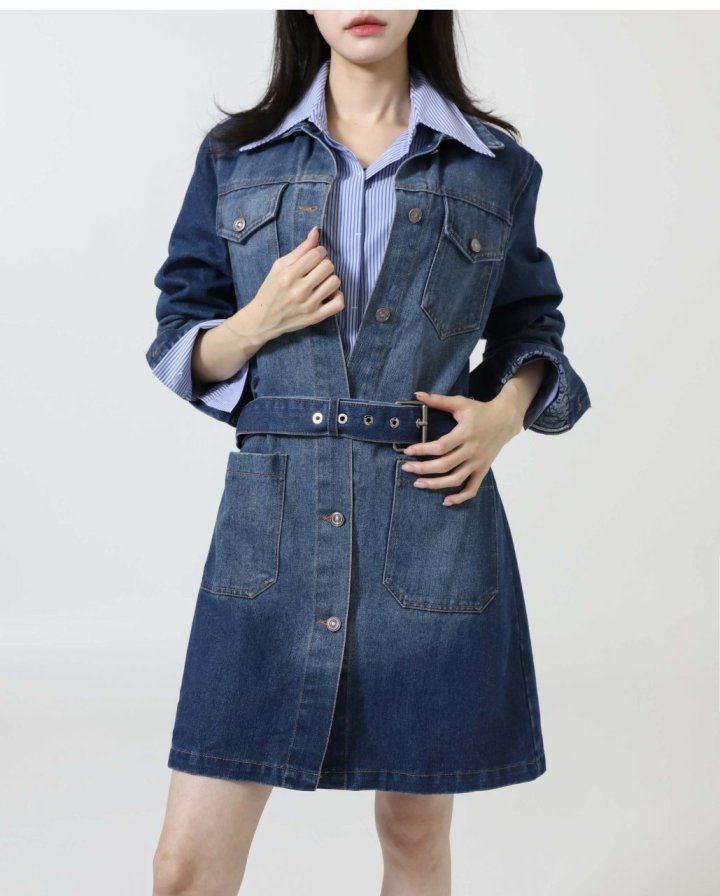 디올  블루스톤 워싱 롱 벨트 원피스&자켓 