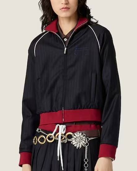 미우미우  핀스트라이프 지퍼 블루종 재킷 