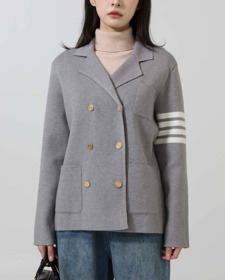 톰브라운  더블 브레스트 스트라이프 울혼합 자켓 