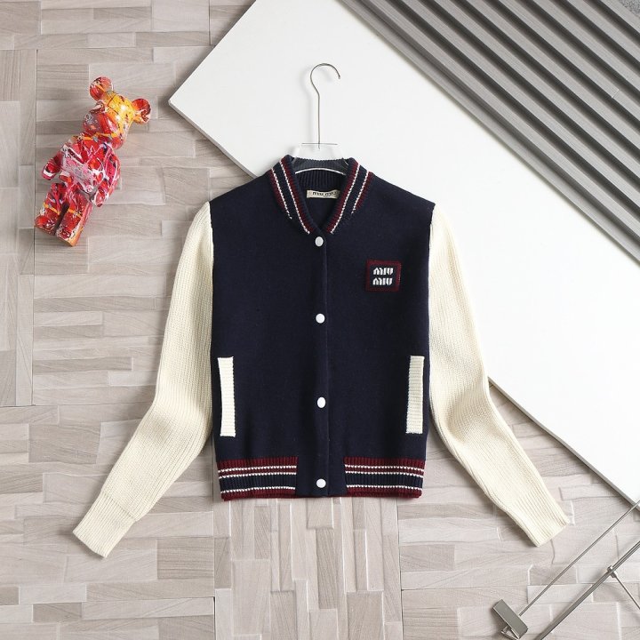 미우미우   여성 자수로고 포인트 블루종