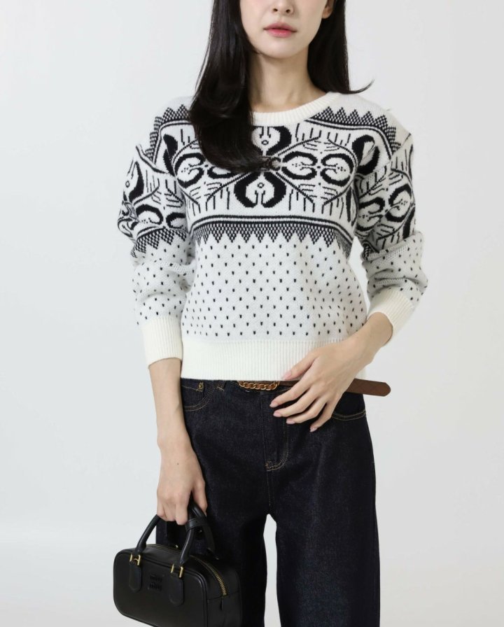 셀린느  페어 아일 울 캐시 크루넥 스웨터 