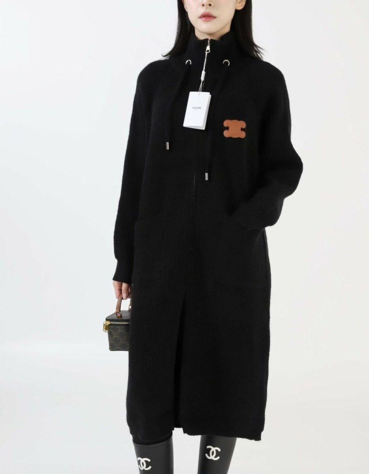 셀린느  하이넥 롱 니트 가디건