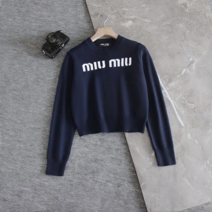 미우미우  여성 로고 양모 니트