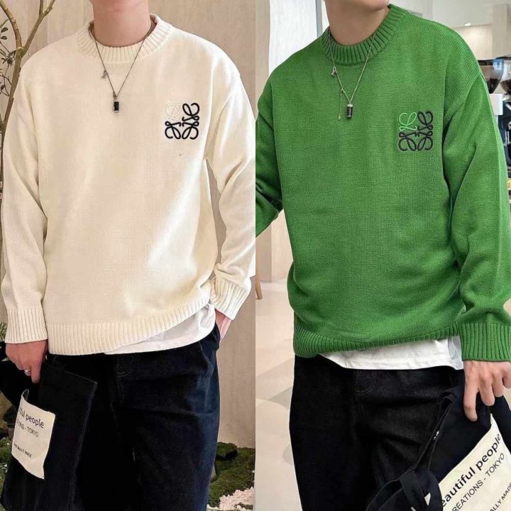 로에베  자수로고 캐시미어 양모 라운드 니트