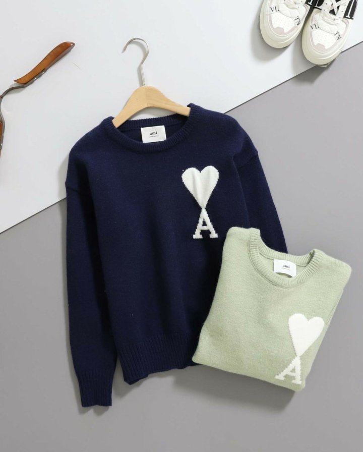 아미  빅 하트 로고 오버사이즈 인타르시아 스웨터  