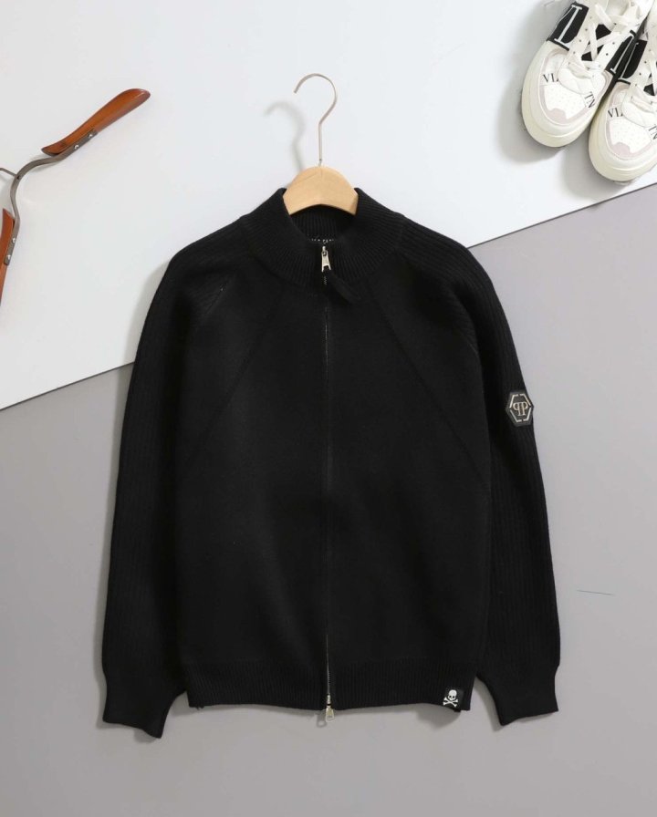 필립플레인  육각패치 집업 니트 가디건