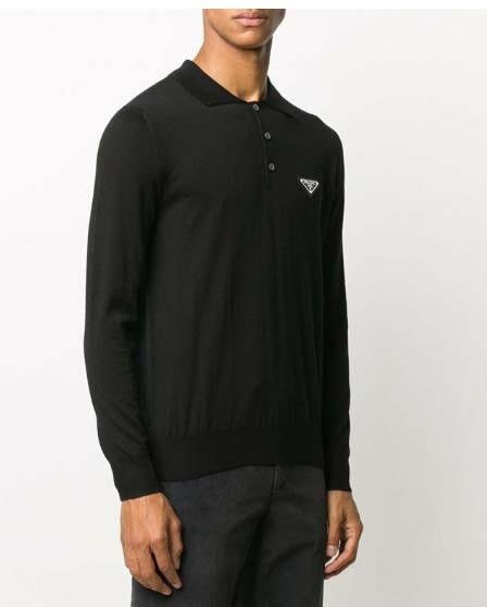 프라다  트라이앵글 로고 카라 니트