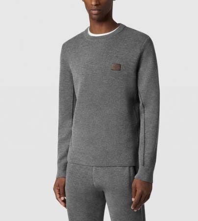 벨루티  레더 디테일  쉐도우 크루넥 니트