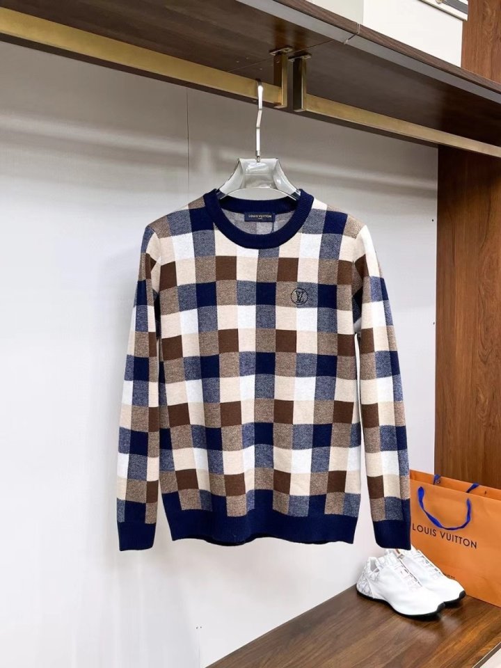 루이비통  다미에 멀티체크 자수로고 울라운드 니트