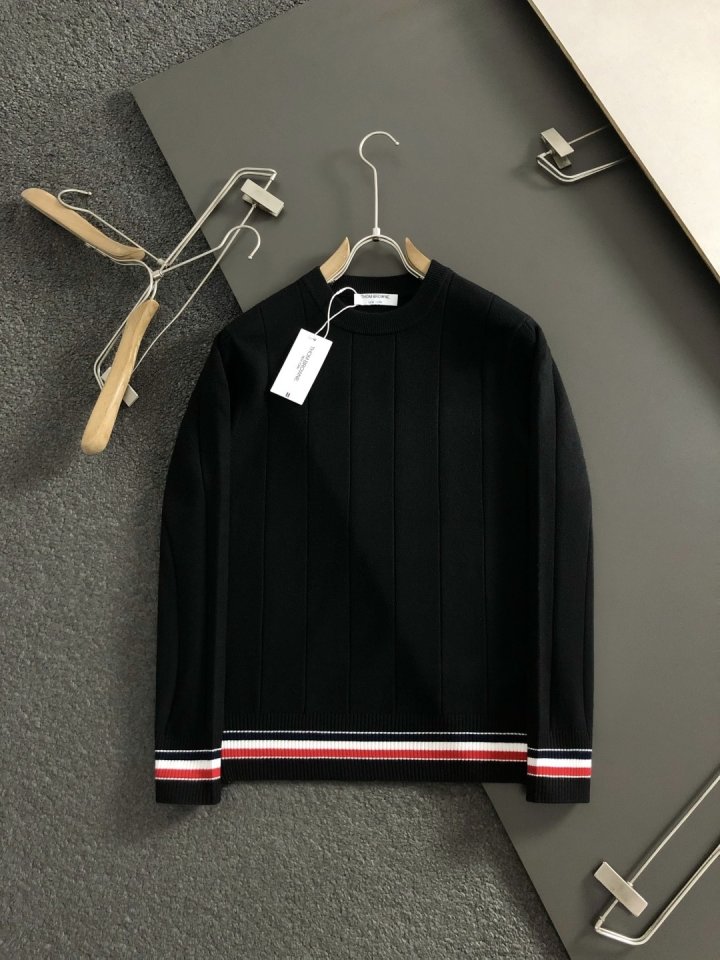 톰브라운  골지 삼선 양모 라운드 니트