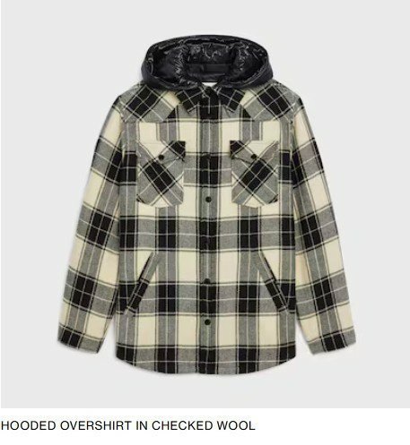 셀린느  퀼팅 후드 체크 울 셔츠 자켓