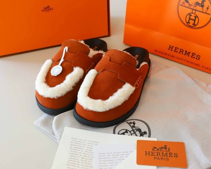 에르메스  스웨이드 고(GO) 뮬 슬리퍼