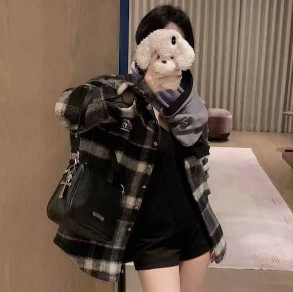 크롬하츠  체크 모헤어 울 오버사이즈 퀼팅 셔츠 자켓