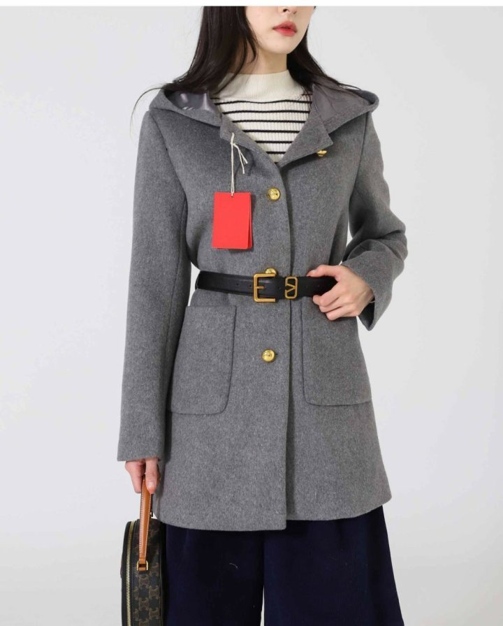 발렌티노  클래식 후드 벨티드 더플 코트  