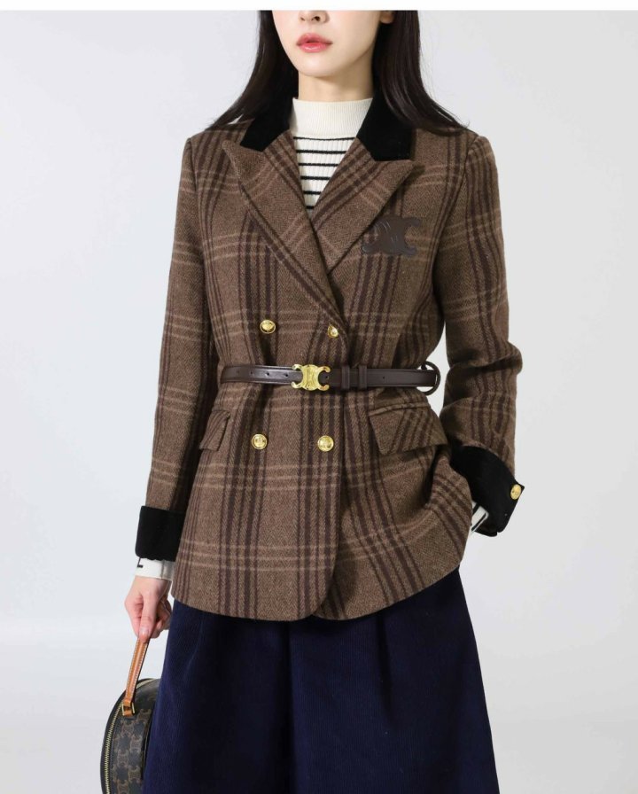 셀린느    트리오페 헤링본 벨티드 더블버튼 자켓   