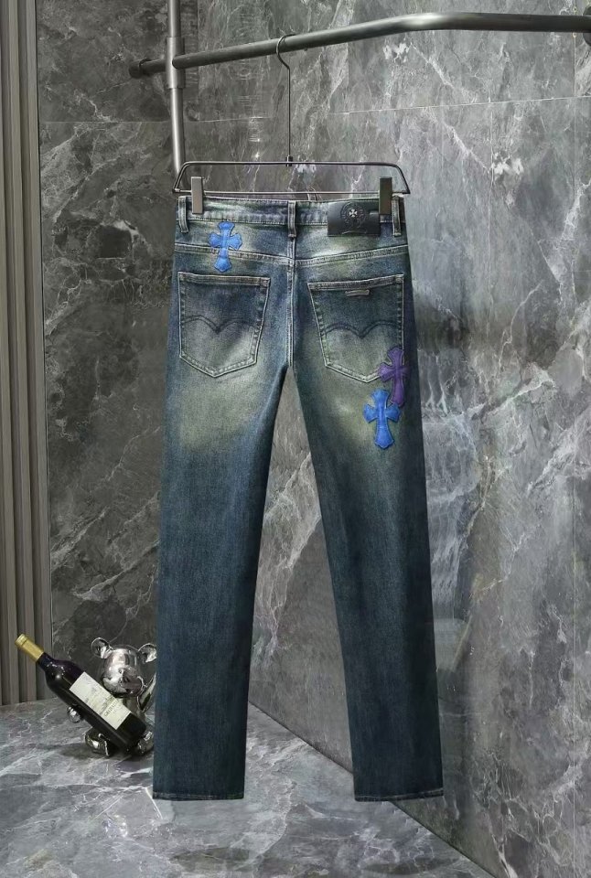 크롬하츠  레더패치 스판 데님진 