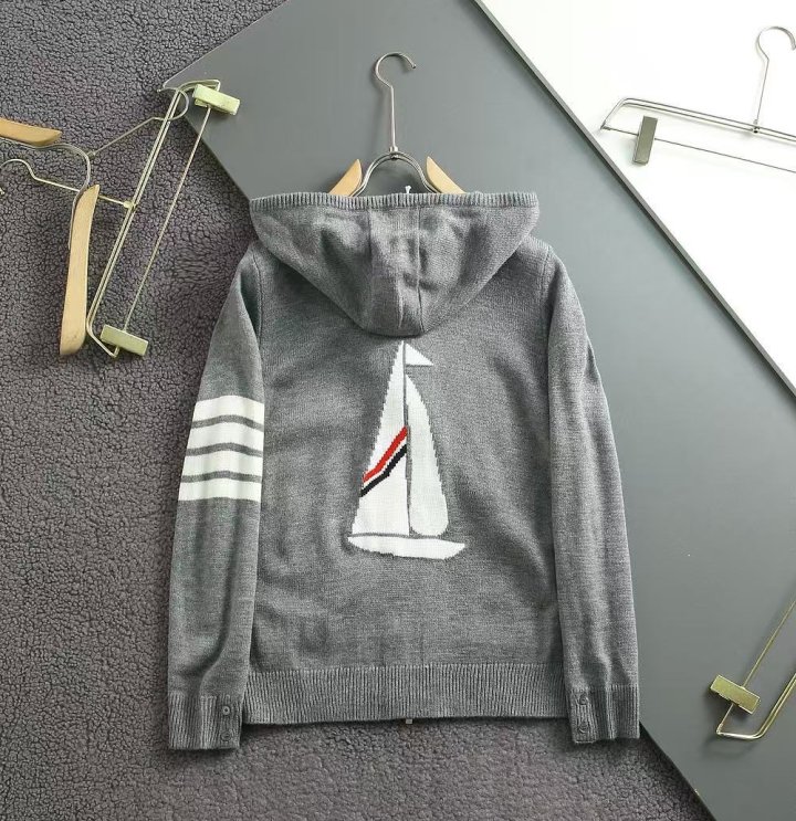 톰브라운  메리노 세일보트 인타르시아 양모 집업 후드