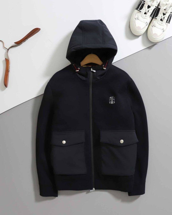 브루넬로 쿠치넬리  모닐리 코튼 집업 후드 니트 패딩 재킷  