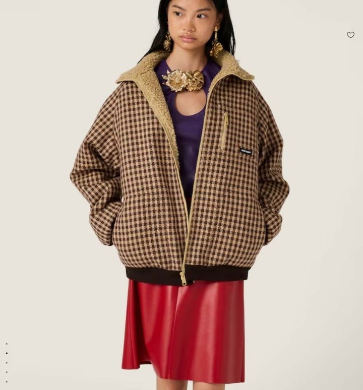 미우미우    플리스 안감 체크 블루종 재킷
