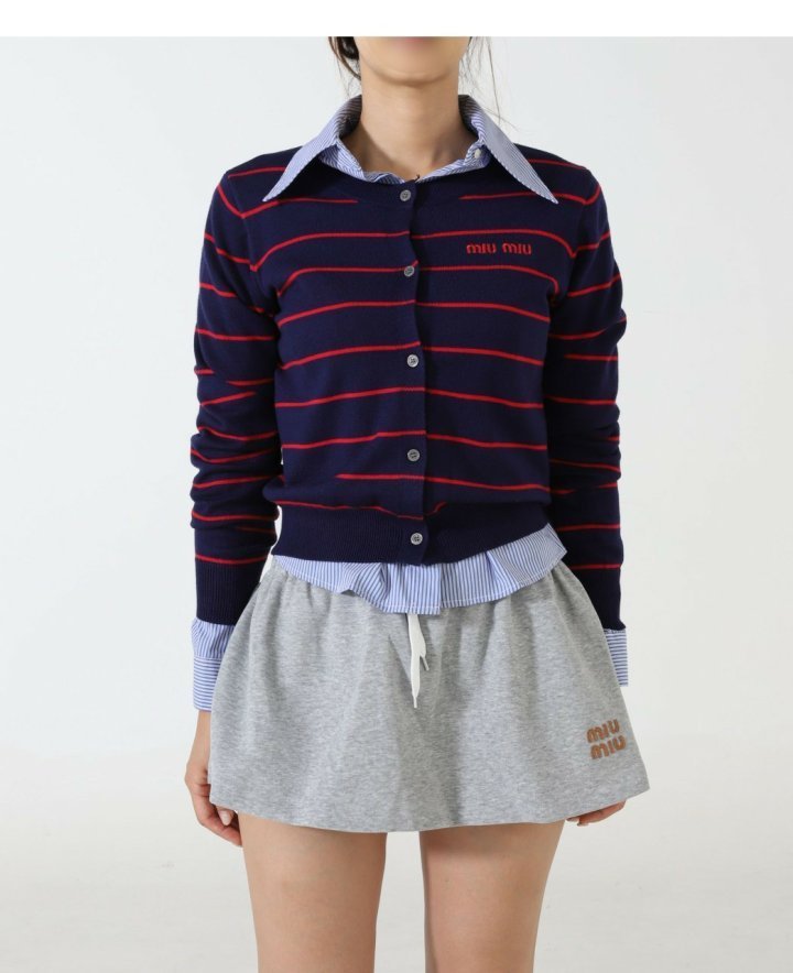 미우미우    스트라이프 울 니트 가디건  