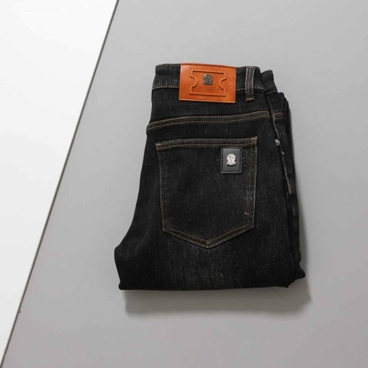 브루넬로 쿠치넬리  레더 패치 기모 데님 팬츠