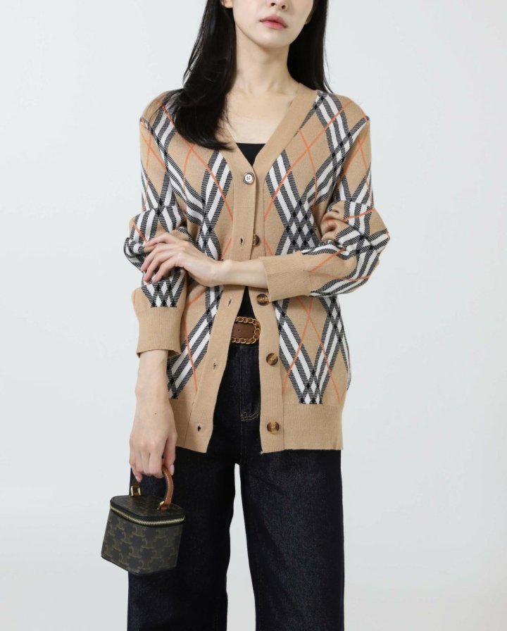 버버리  체크 울 블렌드 가디건  