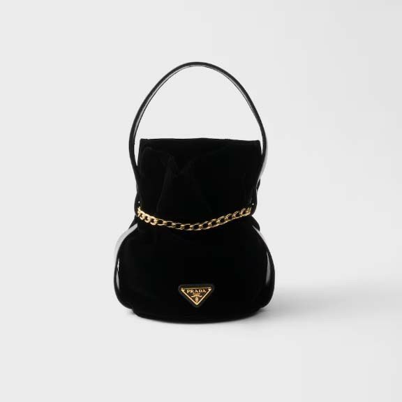 프라다  쁘띠 삭 누아르 미니 벨벳 및 나파 가죽 버킷 백
